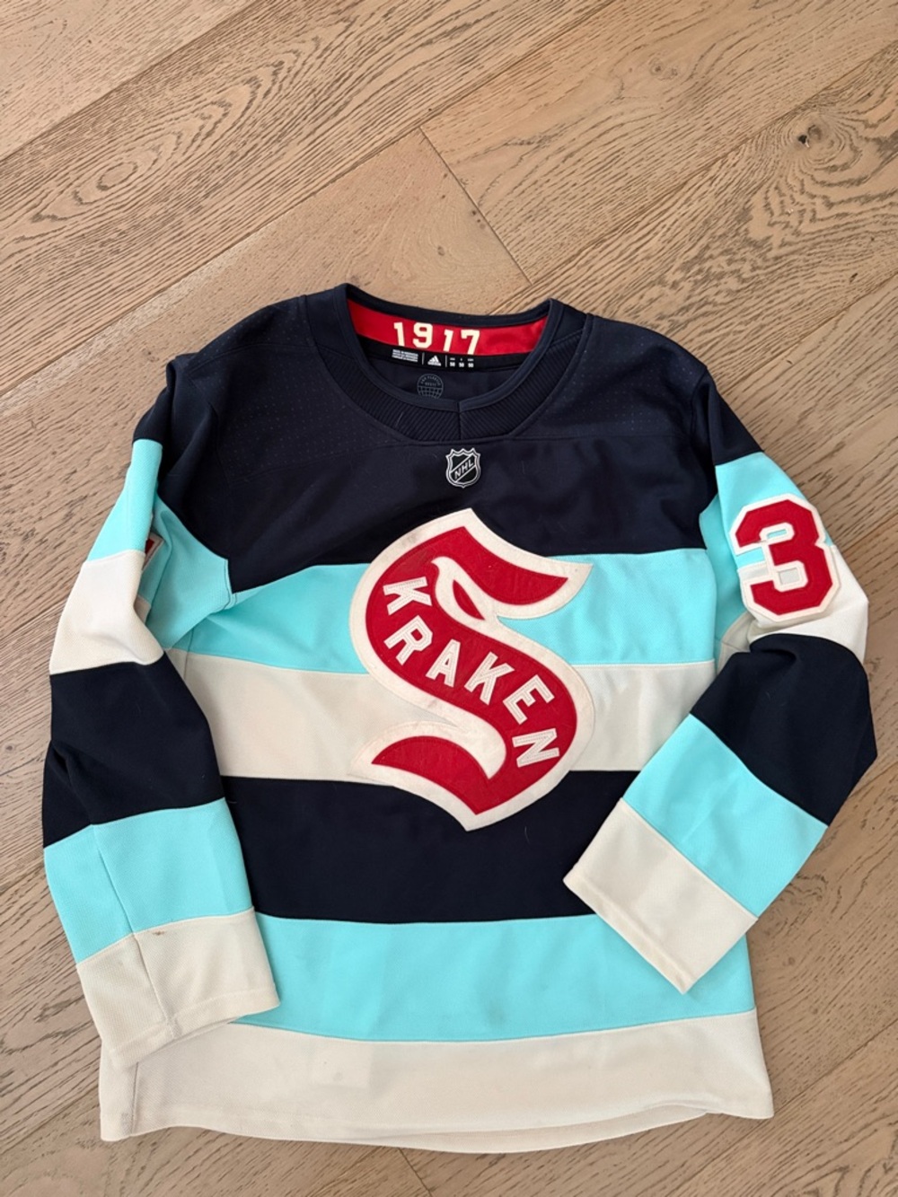 adidas Kids Kraken Hockey Jersey in Navy, Teal & White